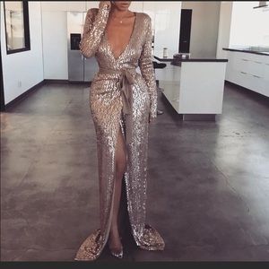 Gold sequin wrap dress
